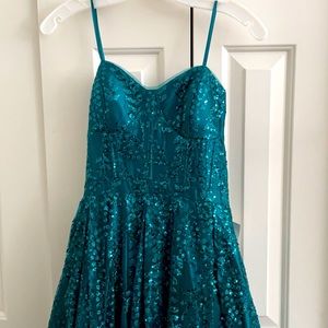 Hunter Green Glitter Bustier Ballgown.